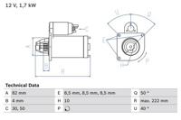 Startmotor / Starter BOSCH, Spanning (Volt)12V, u.a. für Opel, Vauxhall