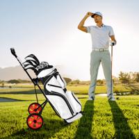 Opvouwbare Golf Trolley van Staal met Scorekaart Houder 2-Wiel Golf Trolley Golf Tas Duwkar Rood