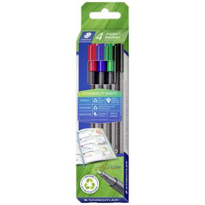 Staedtler 334 RC4 fijnschrijver Fijn Zwart, Blauw, Groen, Rood 4 stuk(s)