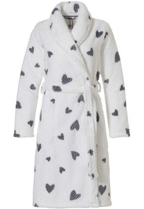 Rebelle korte dames badjas wit met hartjes - fleece