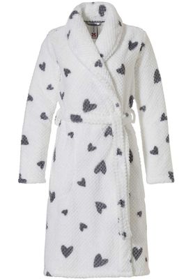 Rebelle korte dames badjas wit met hartjes - fleece