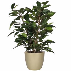 Groene ficus kunstplant 40 cm met plantenpot parelgoud D13.5 en H12.5 cm