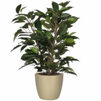 Groene ficus kunstplant 40 cm met plantenpot parelgoud D13.5 en H12.5 cm - thumbnail