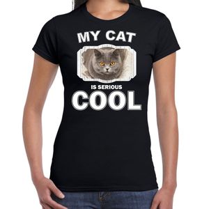 Britse korthaar katten / poezen t-shirt my cat is serious cool zwart voor dames