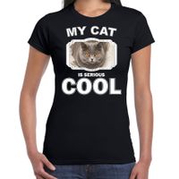 Britse korthaar katten / poezen t-shirt my cat is serious cool zwart voor dames - thumbnail