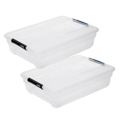 5Five opberg kist met deksel - 2x - Box - 38 liter - 67 x 48 x 17 cm - kunststof - transparant