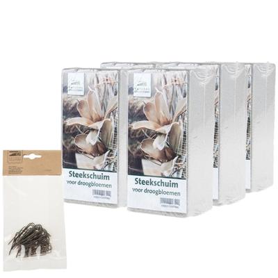 Rayher hobby - 6x grijs steekschuim/oase droog - 20 x 10 x 7.5 cm - met 50x steekkrammen 1-4 cm