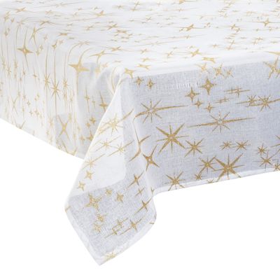 Tafelkleed kerst sfeer thema - 140 x 240 cm wit met gouden sterren