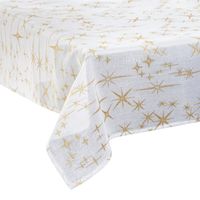 Tafelkleed kerst sfeer thema - 140 x 240 cm wit met gouden sterren