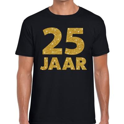 25 jaar verjaardag t-shirt - zwart - voor heren - goud glitters print - jubileum - leeftijd