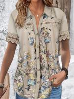 Casual Loose Floral Shirt Collar Blouse - thumbnail