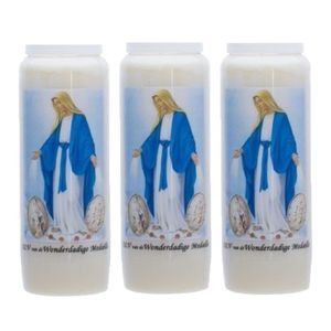 3x stuks maria kaarsen in houder 9-dagen brander 18 cm Religieus thema