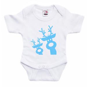 Kerst baby rompertje - wit - glitter blauw - rendier - Kerst cadeau