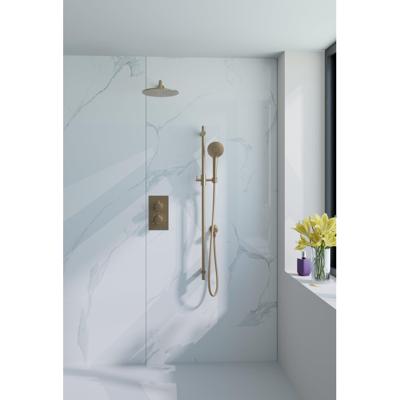Fortifura Calvi Inbouw Regendoucheset - thermostatisch - wandarm - glijstang - 25cm hoofddouche - ronde handdouche - gladde doucheslang - geborsteld Messing PVD (Goud) SW728176/SW720555/SW720562/SW720569/SW1159494/SW76