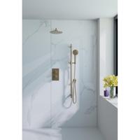 Fortifura Calvi Inbouw Regendoucheset - thermostatisch - wandarm - glijstang - 25cm hoofddouche - ronde handdouche - gladde doucheslang - geborsteld Messing PVD (Goud) SW728176/SW720555/SW720562/SW720569/SW1159494/SW76