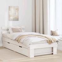 Bedframe met lade met hoofdeinde met opslag Wit 90 x 200 cm Massief grenenhout