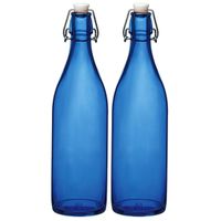 Set van 2x stuks blauwe giara flessen met beugeldop 30 cm van 1 liter