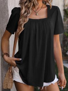 Loose Casual Square Neck Plain Shirt