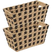 Rieten opbergmand - 4x - gevlochten rechthoek - beige/zwart - 31 x 15 x 15 cm