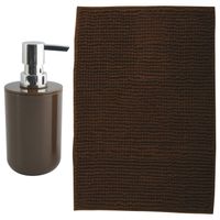 MSV badkamer droogloop mat - Milano - 40 x 60 cm - met bijpassend zeeppompje - bruin - Badmatjes