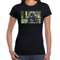 Tekst t-shirt I love monkeys met dieren foto van een gorilla aap zwart voor dames - thumbnail