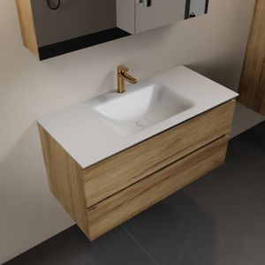 MONDIAZ AIVY 100cm badmeubel Chai, wastafel Talc solid surface midden 1 kraangat met spiegelkast (AI-351321TALC-SI - AI-M100CHMI - AI-C100CHMI)