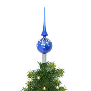 Kerst piek van glas blauw met sterren H28 cm