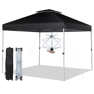3 x 3 m Pop-Up Paviljoen Tuinpaviljoen met Dubbel Geventileerd Dak en Draagtas op Wieltjes UV-Bescherming 50+ Tuintent (Zwart)
