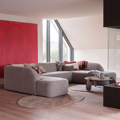 WOOOD Lounge U-Bank 'Sloping' Chenille, kleur Grijs