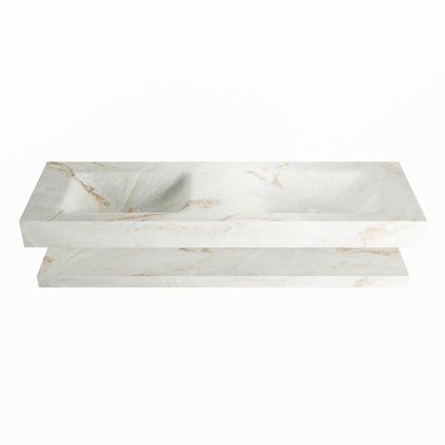 MONDIAZ ALAN-DLUX 150cm planchet Frappe. Vrijhangende wastafel CLOUD dubbel zonder kraangat, kleur Frappe.