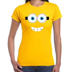 Verkleed / carnaval t-shirt lachend geel poppetje voor dames - Verkleed / kostuum shirts