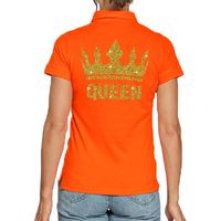 Koningsdag polo t-shirt oranje met gouden glitter Queen voor dames 2XL  - - thumbnail