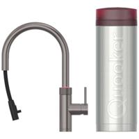 Quooker Flex Round Keukenkraan Set - Kokend Warm- en Koud Water - Uittrekbare Slang - Gunmetal - Inclusief PRO3 Reservoir