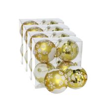 16x stuks gedecoreerde kerstballen goud kunststof 8 cm