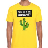 Wil je een knuffel tekst t-shirt geel heren