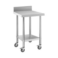 RVS tafel met wielen - PREMIUM - 60 x 60 cm - 120 kg - achterwand - Royal Catering