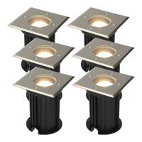 Set van 6 Ramsay LED Grondspot - Dimbaar - Vierkant - GU10 - 4 Watt 345 lumen - 2700K warm wit - RVS - IP67 waterdicht - Tuinspot - Oprit