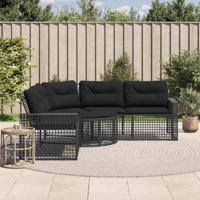 Tuinbank met kussens en voetensteun L-vormig poly rattan zwart Tuinbank met kussens en voetensteun L-vormig poly rattan zwart