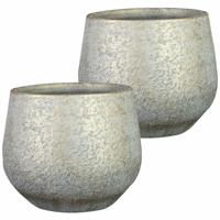 2x stuks plantenpot/bloempot keramiek metallic zilvergrijs/gold finish - D23/H25 cm