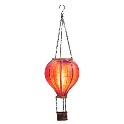 Solar luchtballon lantaarn - roze - hangend - 20 led lampjes - vlam effect - 14 x 45 cm