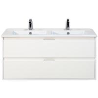 Porto Badmeubelset 120 cm - 2 Laden Wit Hoogglans - Keramische Wastafel Wit Slim