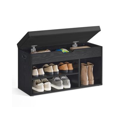 Schoenenbank met zitting bekleed in vintage bruin, ebbenhoutzwart-inktzwart / 30 x 80 x 44 cm