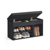 Schoenenbank met zitting bekleed in vintage bruin, ebbenhoutzwart-inktzwart / 30 x 80 x 44 cm