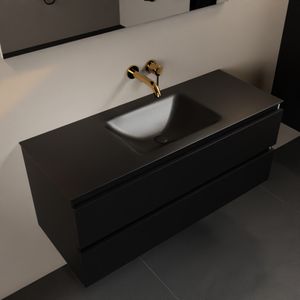 MONDIAZ AIVY 120cm badmeubel Urban, wastafel Urban solid surface midden zonder kraangat met spiegel (AI-351621URBAN-NO - AI-M120URMI - AI-S120X70)