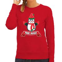 Foute Kersttrui/sweater voor dames - free hugs - rood - pinguin