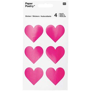 24x Valentijn hartjes stickers fuchsia roze   -