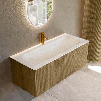 Badmeubel Mondiaz Kurve-Dlux | 110 cm cm | Meubelkleur Dusk | Wastafelkleur Ostra | Solid surface | Wasbak midden spoelbak | 1 kraangat