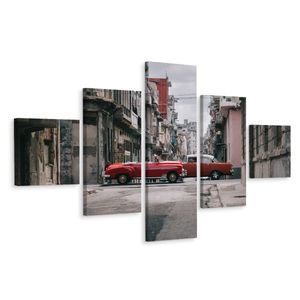 Schilderij - Oldtimers in Havana, Cuba, 5 luik, Premium Print