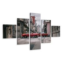 Schilderij - Oldtimers in Havana, Cuba, 5 luik, Premium Print - thumbnail