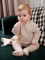 Tricot babybroekje met voetjes katoen/wol gemêleerd beige Tricot babybroekje met voetjes katoen/wol gemêleerd beige